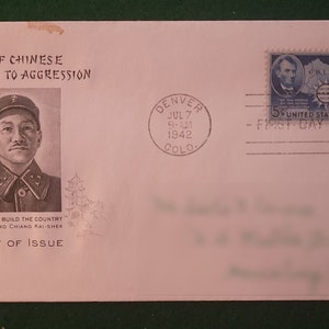 Vintage First Day Cover 1942 China Resistance