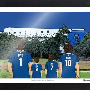 Personalised Everton A3 framed family print with the message Making memories at Goodison.
