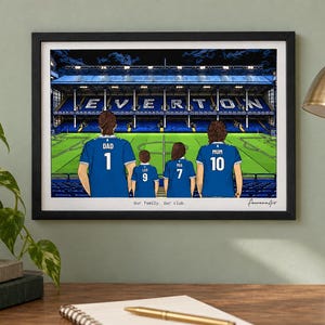 AI-created study mockup of an example Everton A4 framed print using the Pitch Side at Night background.