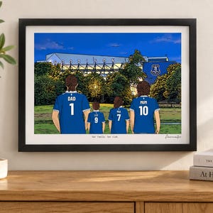 AI-created wall mockup of an example Everton A4 framed print using the Stadium at Night background.