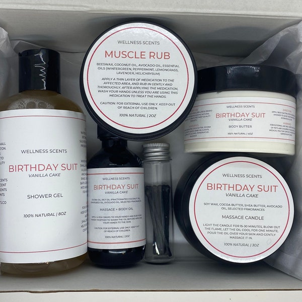 Relaxation/Date Night Box - Massage Candle, Massage Oil, Body Butter, Muscle Rub, Shower Gel, Matches