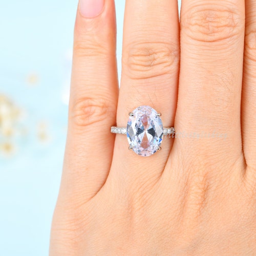 10x14mm Oval Diamond shops Simulant Engagement Ring, Sterling Silver solitaire Engagement Ring, CZ Diamond Pave Band for Woman, Minimalist Ring