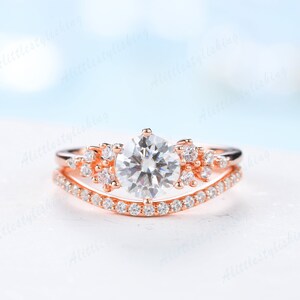 Moissanite Engagement Ring Set Vintage Moissanite Wedding Ring Set Curve Wedding Band Eternity Ring Rose Gold Bridal Set Anniversary Gifts