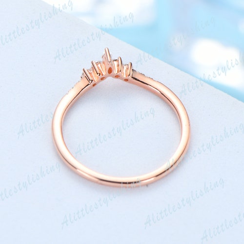 Marquise Moissanite wedding band dainty curve wedding band nesting band rose shops gold V ring woman chevron ring matching band anniversary ring