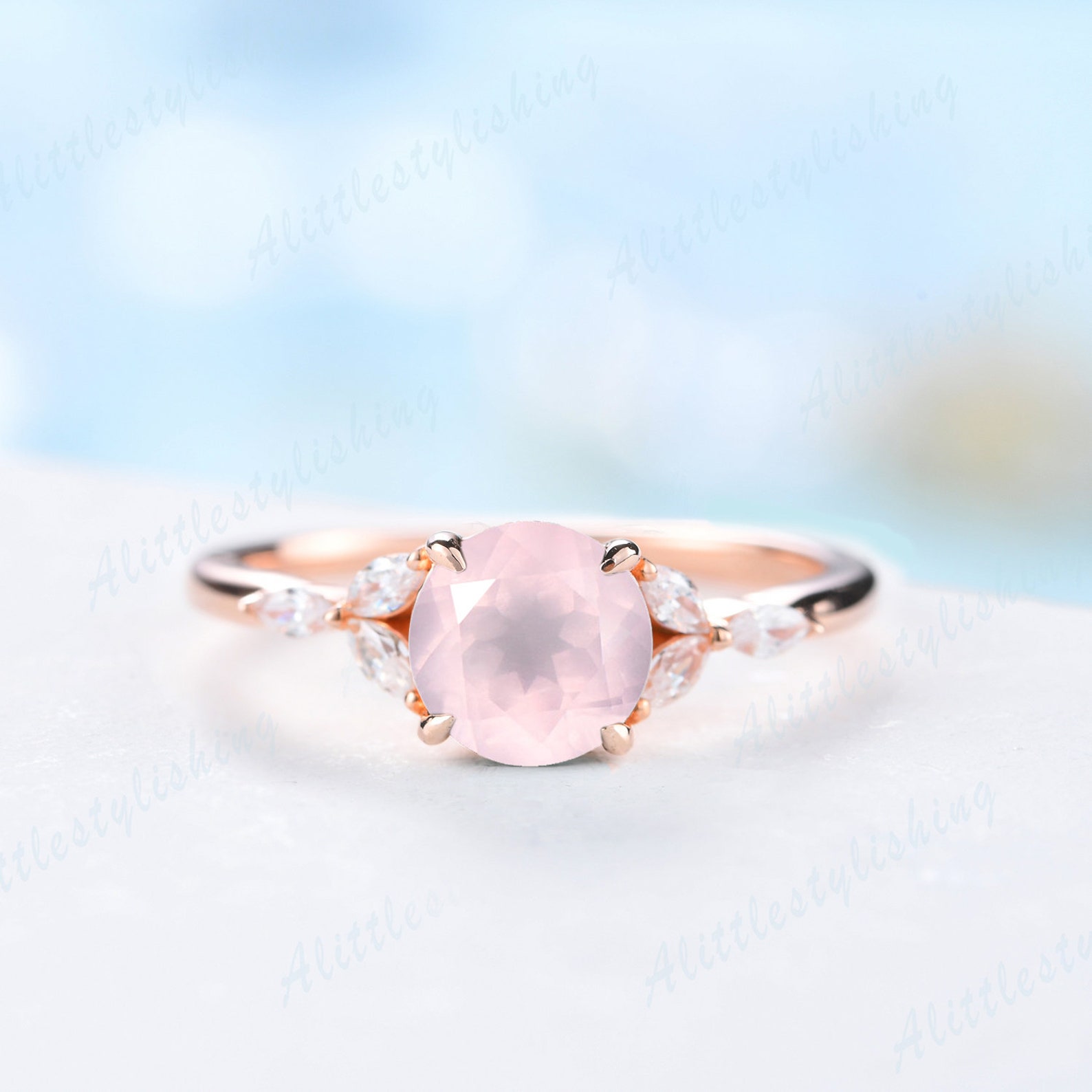 Rose Quartz Promise Ring Rose Quartz Engagement Ring Rose Etsy