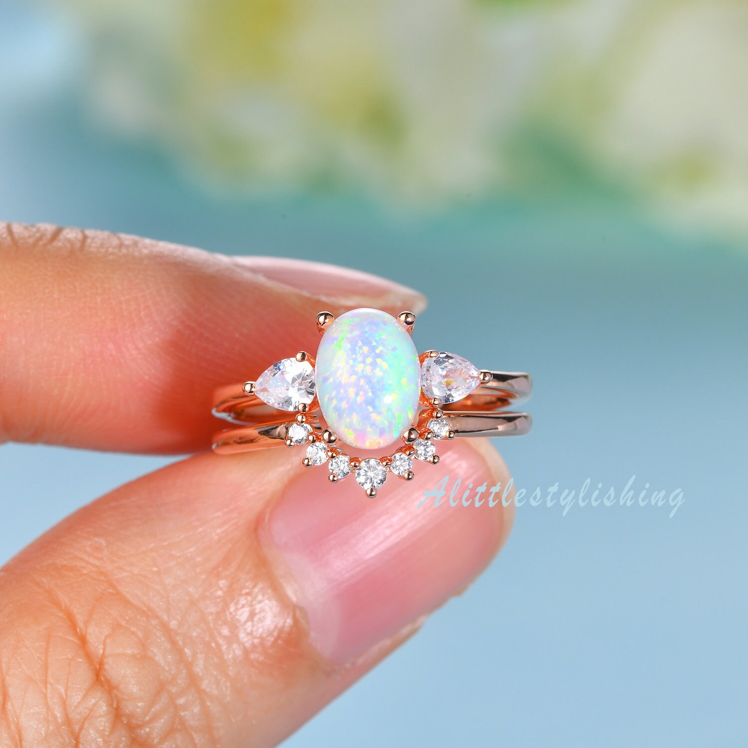 Rose Gold Opal Engagement Rings Opal Wedding Ring Opal Unique | Etsy