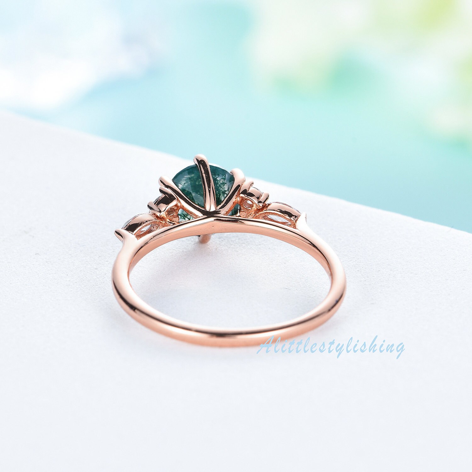 Natural Moss Agate Engagement Ring For Women Alternative | Etsy