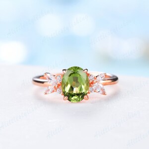 Oval Peridot Engagement Ring Unique Leaf Wedding Band Marquise Moissanite Wedding Ring August Birthstone Woman Promise Anniversary Ring