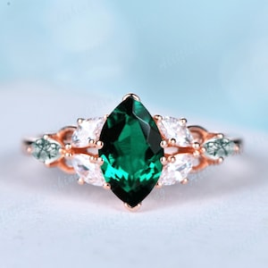 Echter Smaragd Ring Vintage Smaragd Verlobungsring zierliche Mai Birthstone grüner Edelstein Jahrestag Geschenk für sie Versprechen Hochzeitsschmuck