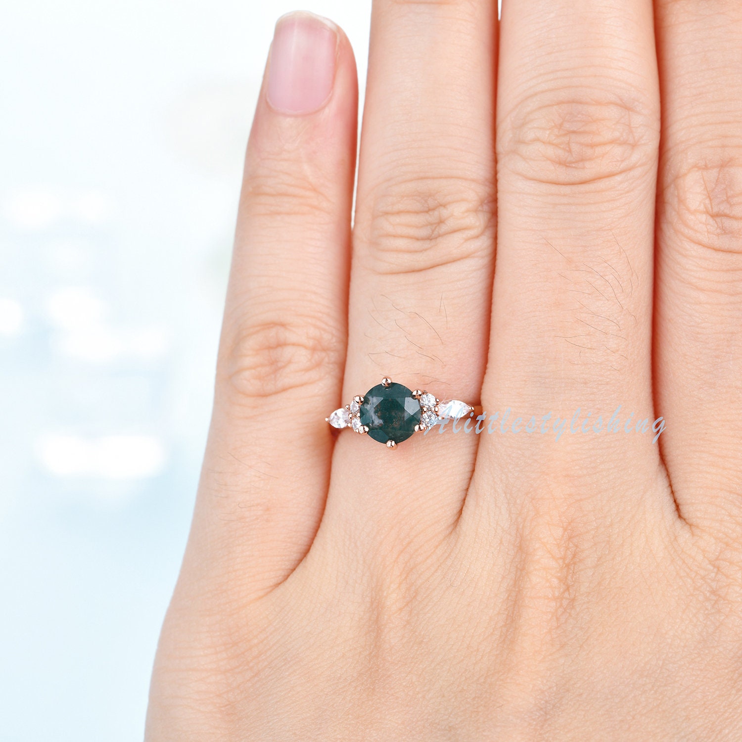 Natural Moss Agate Engagement Ring For Women Alternative | Etsy