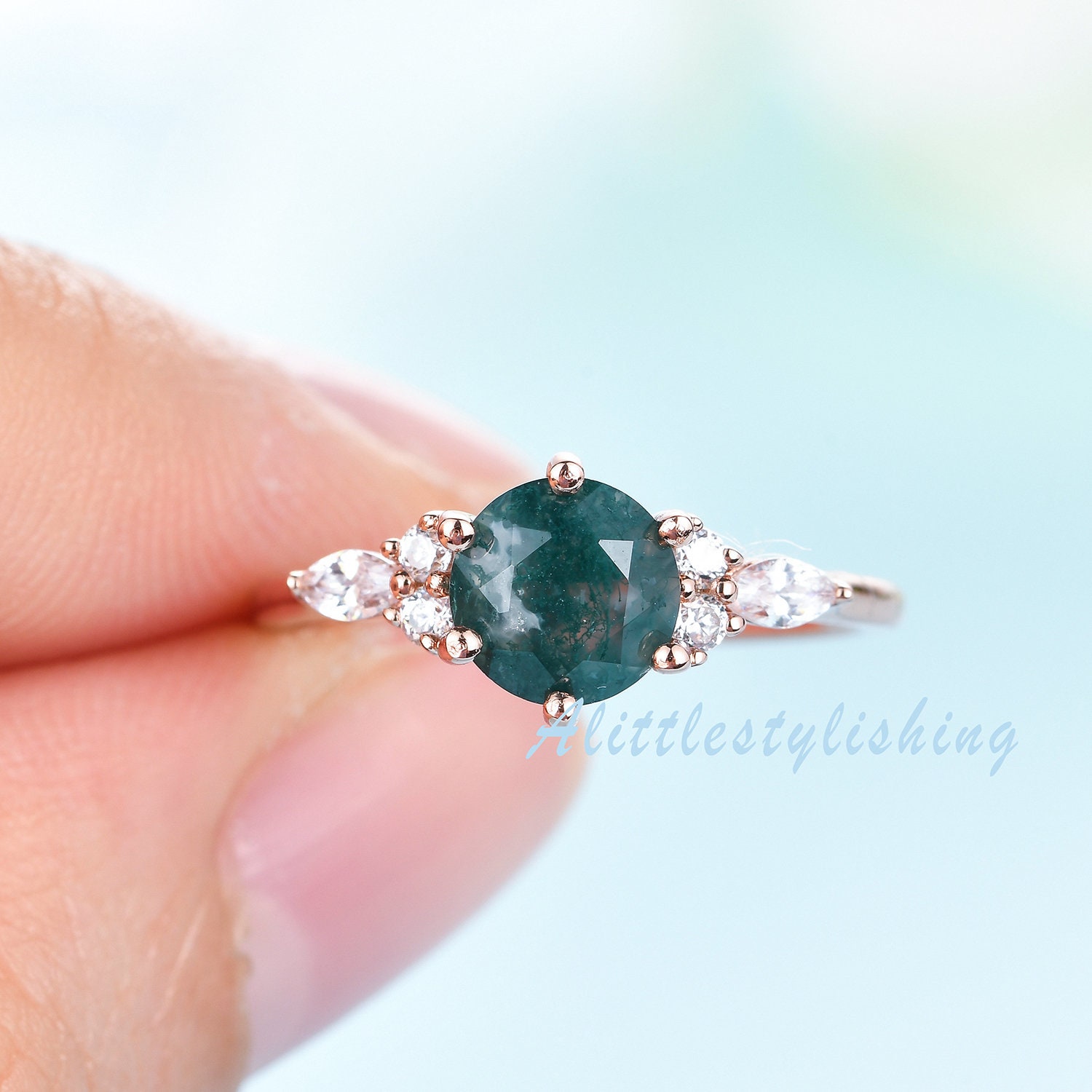 Natural Moss Agate Engagement Ring For Women Alternative | Etsy