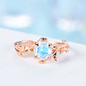 Vintage Rainbow Moonstone Ring, Nature Inspired Moonstone Engagement Ring, Moonstone Promise Ring, Rose Gold Ring, Anniversary Gift For Her