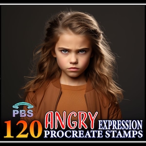 120 Procreate Angry Expression Stamps, Angry Expression Stamps for procreate, Face Expression Procreate Stamps