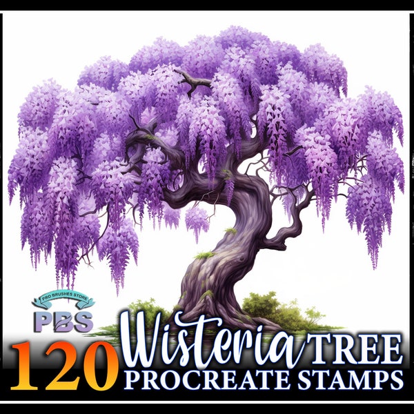 120 Procreate Wisteria Tree Stamps, Wisteria Floral Stamps for procreate, Wisteria Forest Procreate Stamps