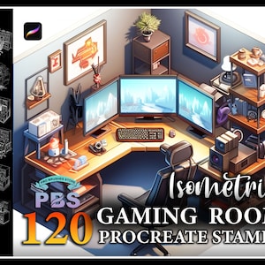 120 Isometric Gaming Room Procreate Stamps (Digital Download)