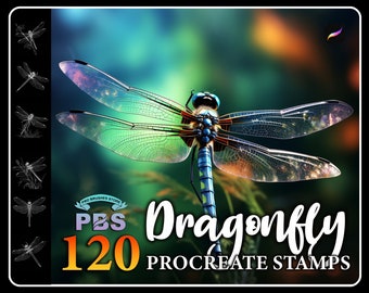 120 Realistic Dragonfly Procreate Stamps: Brush Set (Digital Download)