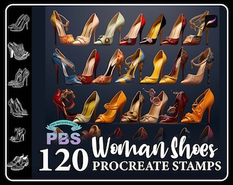 120 timbri Procreate per scarpe da donna: pennello per illustrazioni di moda (download digitale)