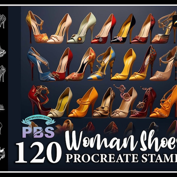 120 Procreate Woman Shoes Stamps, Woman Shoes brush for procreate, Fashion procreate stamp, shoes stamp for procreate