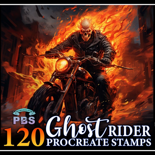 120 Procreate Ghost Rider Stamps, Ghost Rider Stamps for procreate, Horror Procreate stamps, Halloween Theme Procreate Stamps