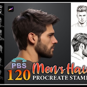 120 Procreate Men's Hair Stamps, Men's Hair for procreate, Male procreate stamp, Procreate Men's Head Stamps.