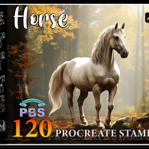 120 Procreate Horse Stamps, Horse brush for procreate, Animal procreate stamp, Horse design