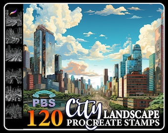 120 timbri Procreate con paesaggi urbani (download digitale)