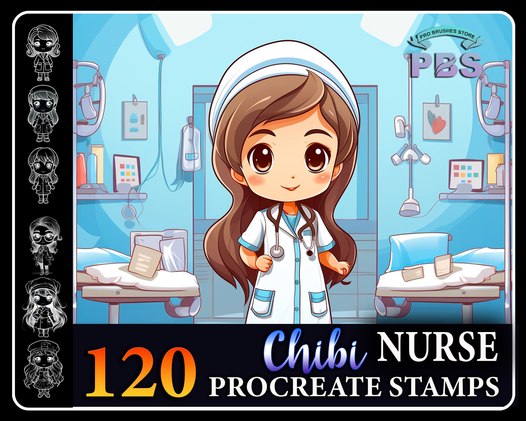 120 tampons Procreate infirmière chibi – Pinceaux clipart d’infirmière mignonne pour iPad