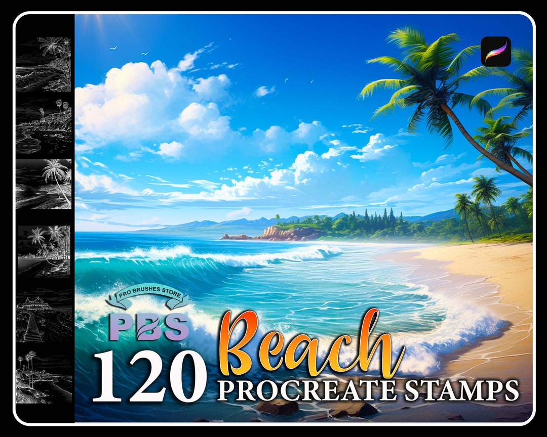 120 Procreate Beach Stamps, Beach Stamps for Procreate, Nature Brushes