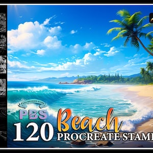 120 Procreate Beach Stamps, Beach stamps for procreate, Nature brushes procreate