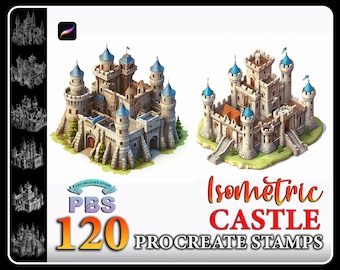 120 isometrische Castle Procreate-stempels: game-items (digitale download)