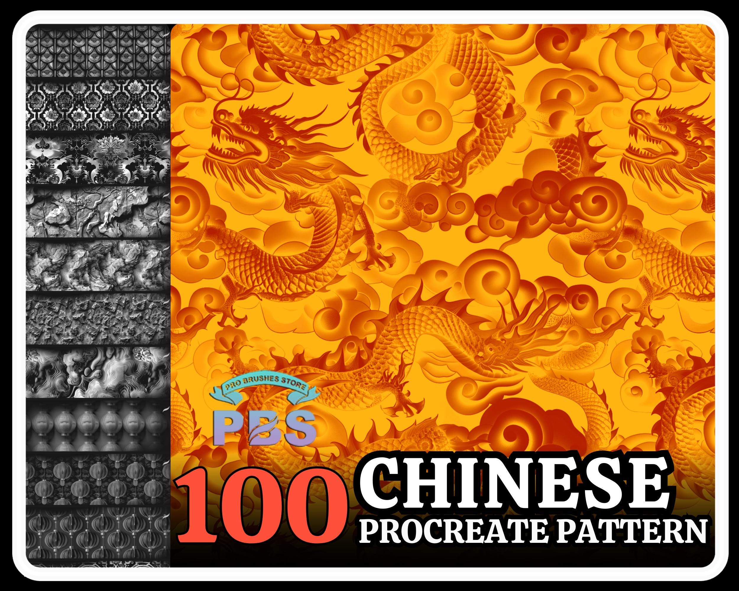 100 Procreate Chinese Pattern, Chinese Pattern For Procreate, Chinese Pattern Brushes, Chinese Pattern Procreate