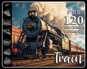 120 Train Procreate Stamps: Vintage Locomotive Brush Set (Digital Download)