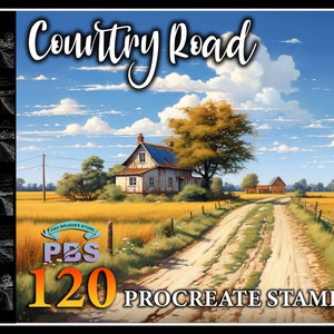 120 Procreate Country Road-postzegels, Country Road-postzegels voor voortplanting, Landlandschap, dorpswegkant