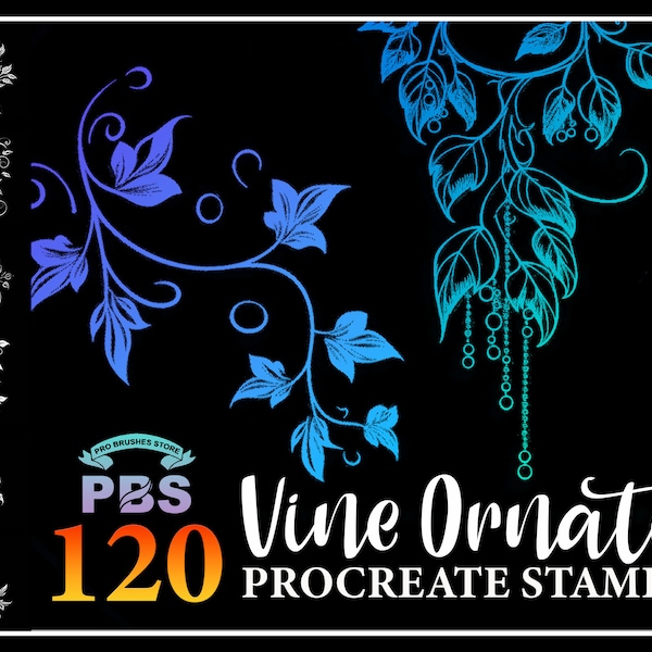 120 Procreate Vine Ornate Stempel, Florale Ornamente Pinsel für Procreate, Floral Divider Procreate Stempel, Floral Corner Procreate Stempel.