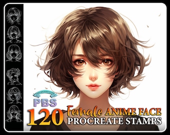 120 Procreate Anime Female Face Stamps, Anime Girl Face brush for procreate, Anime Woman Face Stamp for procreate