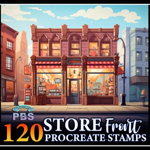 120 Procreate Store front Stamps, Storefront stamps for procreate, Store Design procreate brush