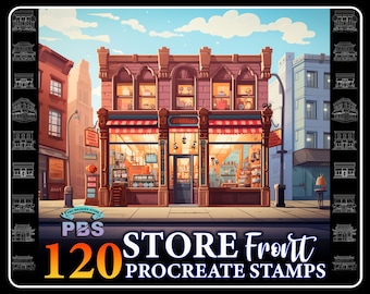 120 Procreate Store front Stamps, Storefront stamps for procreate, Store Design procreate brush