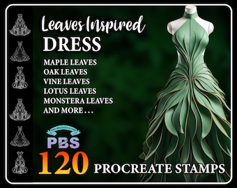 120 timbri Procreate con motivo a foglie: pennello moda (download digitale)