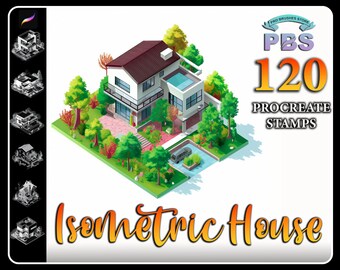 120 Isometric House Stamps: Procreate Brush Set (Digital Download)