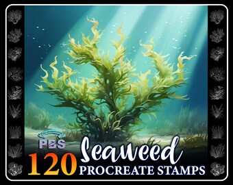 120 timbri Seaweed Procreate: pennello corallo e piante marine (download digitale)
