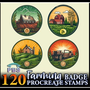 120 Procreate Farming Badge Stamps, Farming Badge for procreate, Badge procreate stamp, Farming Logo Guide procreate stamp.