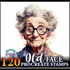 120 Procreate Old Face Stamps, Old Face Stamps for procreate, Face Expression Procreate Stamps