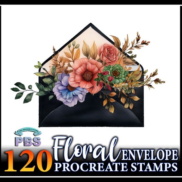 120 Timbres d’enveloppe florale procréer, timbres d’enveloppe florale pour procréer, timbre Mailing Procreate.