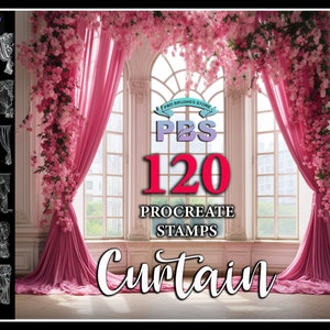 120 Procreate Curtain Stamps, Curtain stamps for procreate, interior procreate brush, instant digital download.