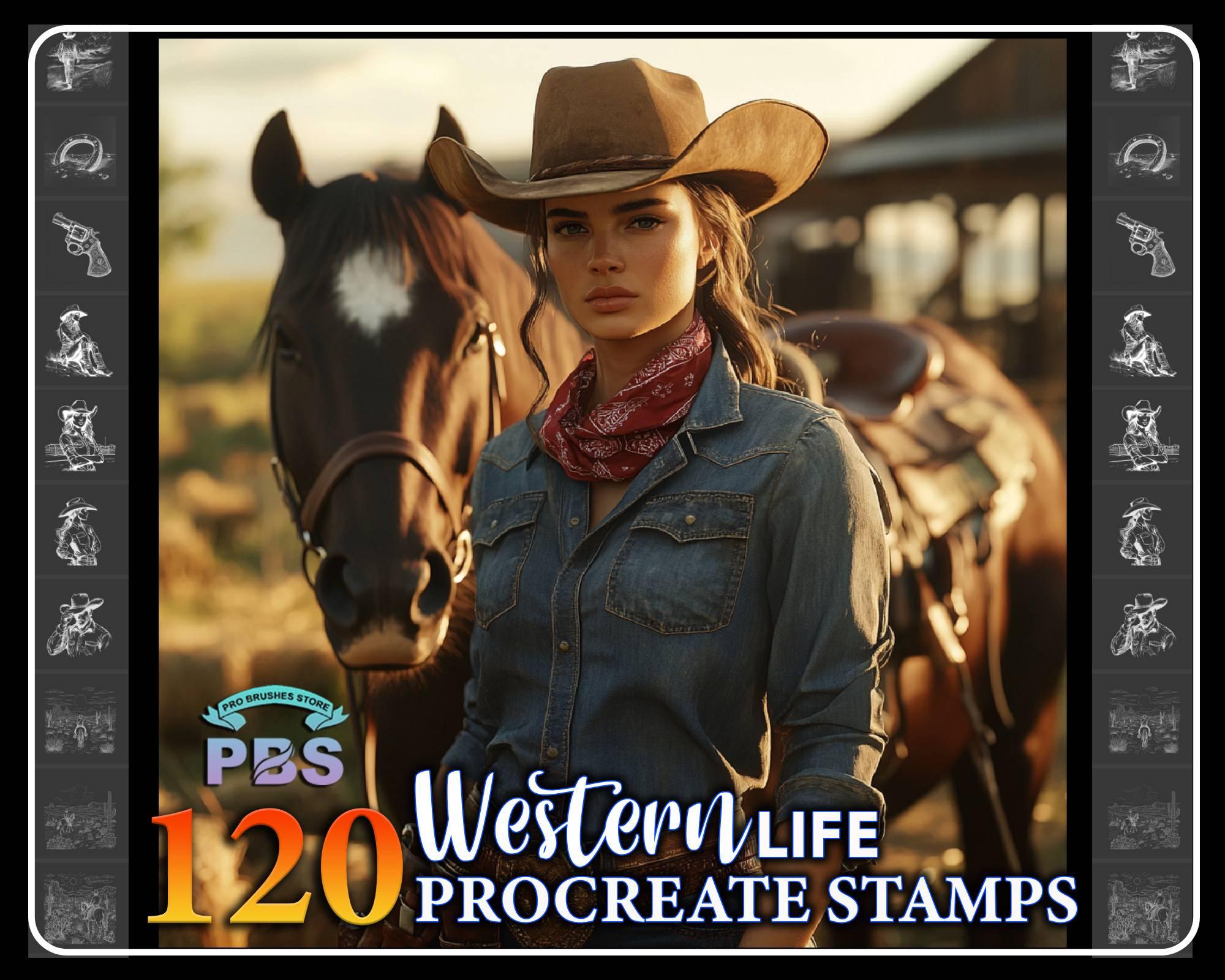 120 Procreate Western Life Stamp, Vintage Stamp For Procreate, Western Stamp Brushes, Texas Stamp Procreate