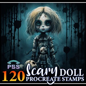 120 Scary Doll Procreate Stamps: Horror Halloween Theme (Digital Download)