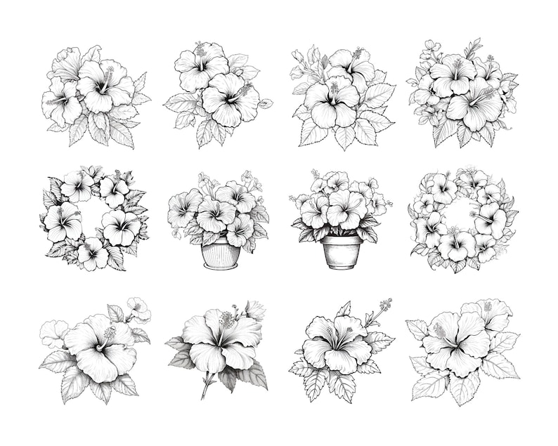 120 Procreate Hibiscus Stamps, Hibiscus brush for procreate, Flower procreate stamp, instant digital download. zdjęcie 4