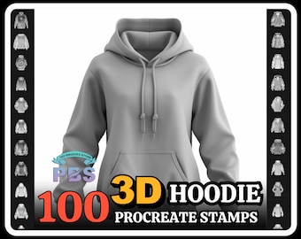 100 timbri Procreate 3D per felpe con cappuccio: kit di strumenti per la progettazione di abbigliamento