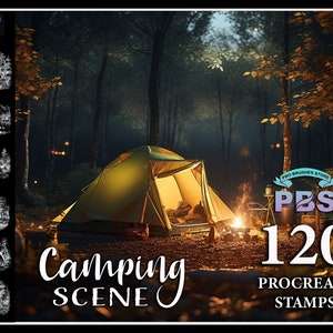 120 Procreate Camping Scene Stamps, Camping stamps for procreate, Tent procreate stamp
