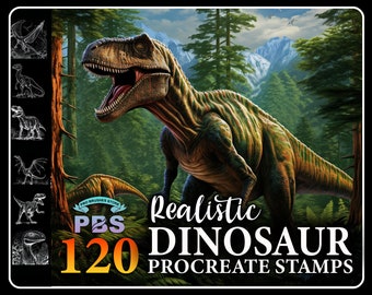 120 Procreate Dinosaur Stamps, Dinosaur brush for procreate, Realistic Dinosaur procreate stamps